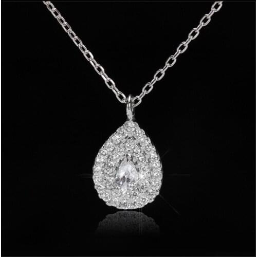 925 Sterling Silver Pendant Necklace Water Drop with Zircon Pendant Classic Simple Design for Women Jewelry