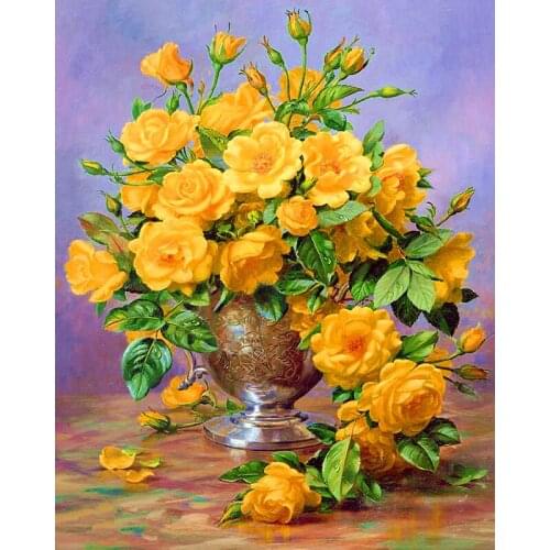 Full Square Yellow Peony 5D DIY Cross Stitch Diamond Embroidery Rhinestones Picture Room Decoration Diamond Painting XN450