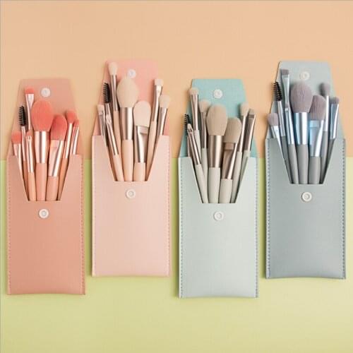 Portable 8 candy-colored makeup brushes, small fresh beauty tools, eye shadow brush, loose powder brush