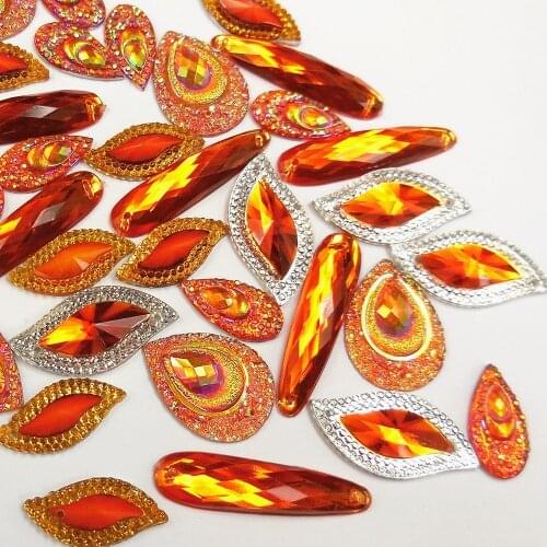MIX Shapes Buttons Orange AB Sew on Diy Apparel Sewing Accessories Loose Rhinestones for Wedding Gown Prom Birdal Dress Crafts