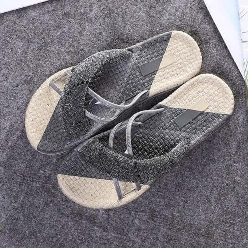 Summer Outside Fashion Womens Sandals Flat Comfort Black Silver Gray Colored Female Casual Beach Slides Ladies Slippers