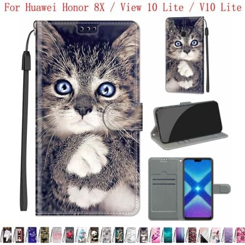 Sunjolly Case for Huawei Honor 8X View 10 Lite V10 Lite Wallet Stand Flip PU Leather Phone Case Cover coque capa Case Cover