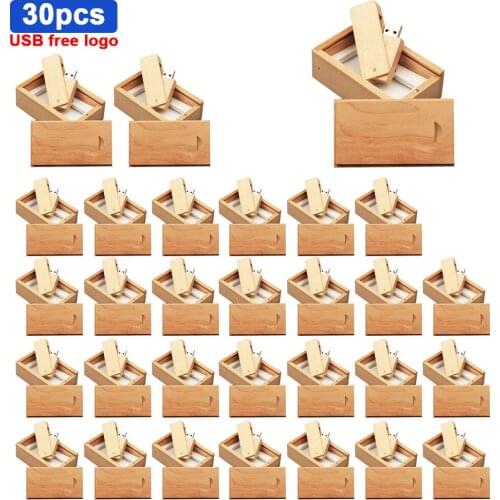 30pcs/lot usb flash drive LOGO customized wooden pen drive with box 64GB 32GB 16GB 4GB U disk memory card pendrive personal gift