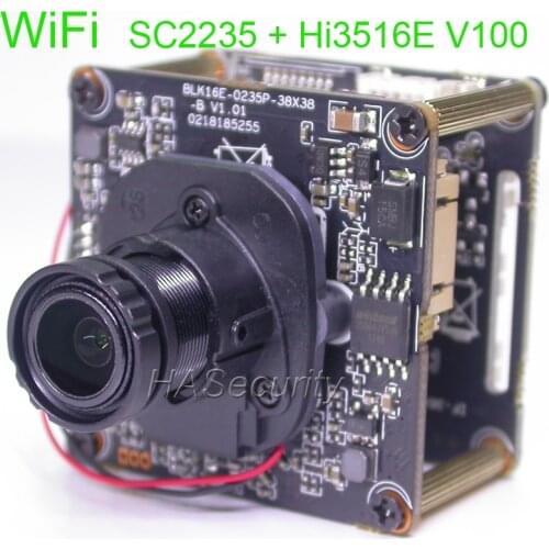 WiFi H.265 / H.264 1/2.7" SmartSens SC2235 CMOS + Hi3516E V100 CCTV IP camera PCB board module +IRC +M12 LENs + FPC Antenna