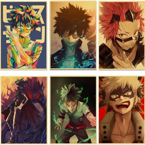 Janpnese Anime My Hero Academia Retro Poster Wall Stickers For Living Room Home Bar Art Decoration