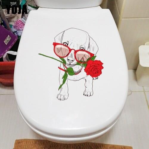 YOJA 20.1×22.2CM Cute Dachshund Romantic Bedroom Wall Decoration Fashion Toilet Stickers T1-3002