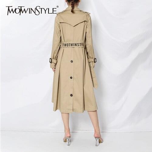 TWOTWINSTYLE Patchwork Letter Windbreaker For Women Lapel Long Sleeve High Waist With Sashes Casual Jacket Female 2020 Fall New