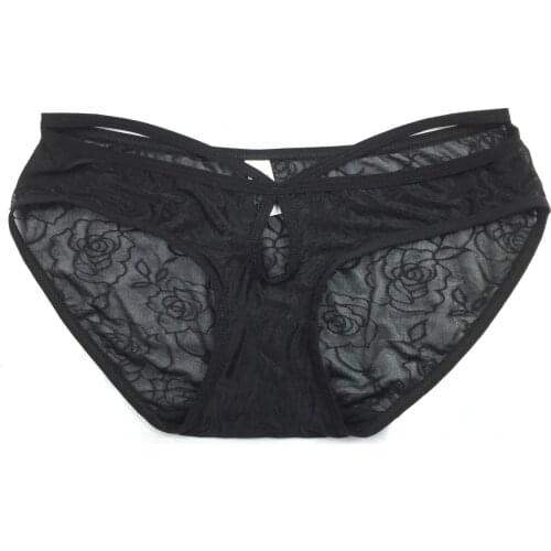Womens briefs jacquard sexy low waist transparent mesh fine belt temptation hollow underwear female 6749