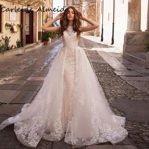Vestidos de novia O-Neck Mermaid Wedding Dresses with Detachable Skirt 2in 1 Luxury Bridal Dress Women Wedding Gowns