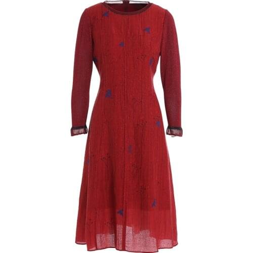 Gowani Autumn Casual Womens Dress Crew Neck Long Sleeve knee-length A-line Printing Dresses for Party