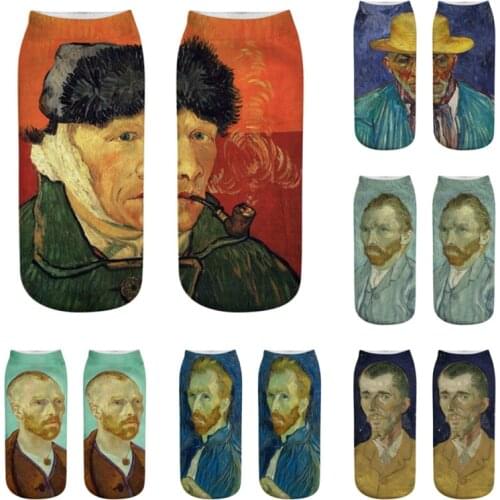 1 pair 2021 fashion brand new personalized 3D printing socks Van Gogh self portrait figure series single face socks