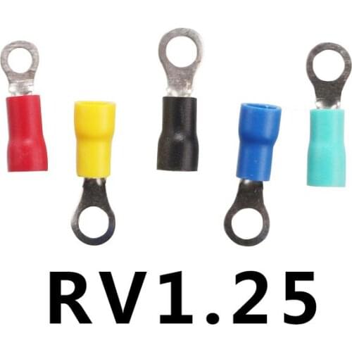 100pcs Insulated Round End RV1.25 RV2 RV3.5 RV5.5 Brass Insulated Flat Pressed Wire and Cable Connectors
