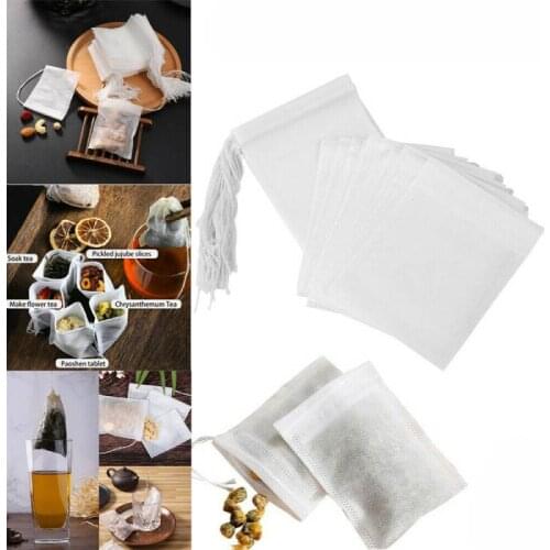 100pcs Disposable Tea Filter Bags Empty Muslin Drawstring Seal Herb Bags Tea Infusers for Loose Leaf Tea Cold Brew Coffee Spice