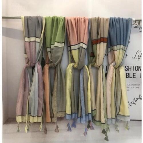 2021 Fashion Newest Geo Printed Pattern Cotton Voile Tassel Scarf Shawls Wraps Hijabs 6Colors 10pcs/lot