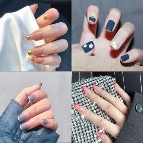 24pcs/Set Long Coffin Fake Nails Stiletto Design Ballerina Full Cover Nail Art Tips Beauty Artificial False Nails Glue DIY