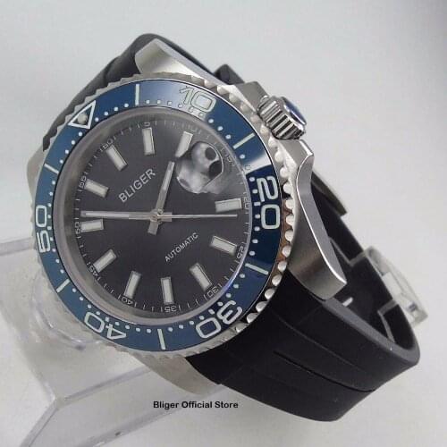 40mm Logo/Nologo Saphire Glass Mens Watch Black Dial Blue Bezel MIYOTA 8215 Automatic Men Wristwatch Rubber Strap