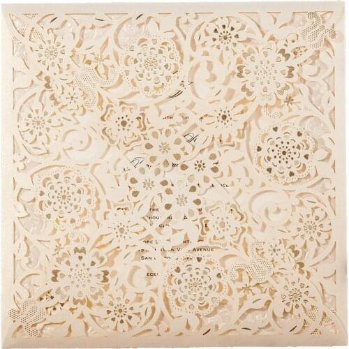 50Pcs Square Ivory Laser Cut Wedding Invitations Elegant, Birthday Gift Card Party Favors with Envelopes & RSVP & Thank you card