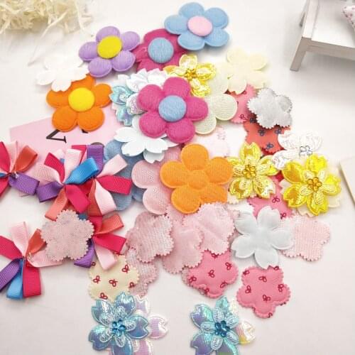 50pcs/lot Mix Style flower Padded Appliques for DIY Clothes Sewing Supplies DIY Hair Bow Decoration