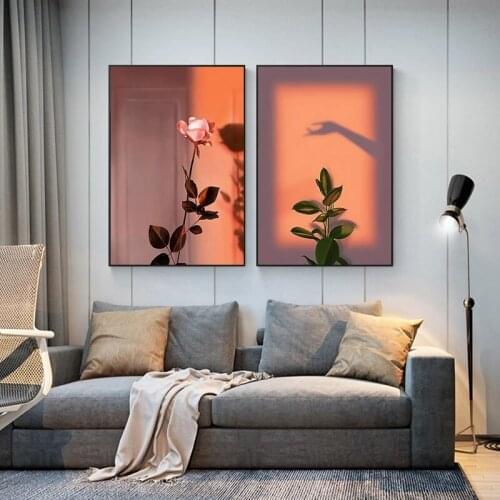 Rose Flower Light and Shadow Abstract Canvas Painting Poster Nordic Plant Leaf Modern Wall Art Pictures Living Room Home Decor