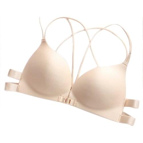 Seamless Bras For Women Front Buckle Bralette Cross Straps Beauty Back Brassiere Female Underwear Push Up Bra Sexy Lingerie