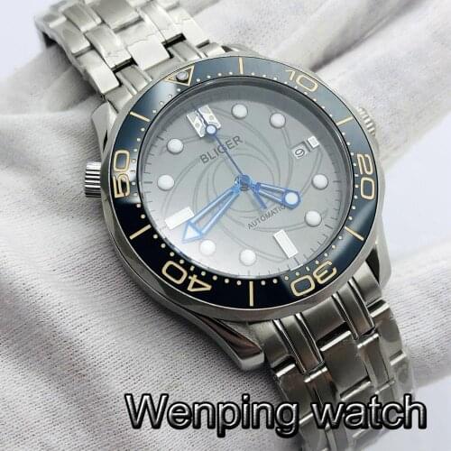 Bliger 2020 new 41mm silver case sapphire glass ceramic bezel gray dial luminous waterproof mens top automatic mechanical watch