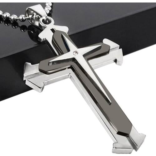 Unisex Men Stainless Steel Cross Pendant Necklace Chain Party Birthday Present Pendant Necklace Accessories