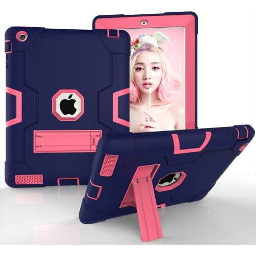 For Apple IPad2 IPad3 IPad4 Kids Safe Armor Shockproof Heavy Duty Silicon+PC Stand Back Case Cover For Ipad 2 3 4 Tablet PC Capa