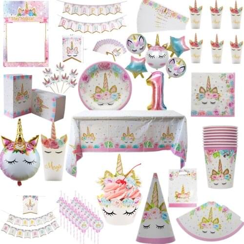 Unicorn Party Decor Unicorn Theme Paper Napkins Plate Cup Birthday Party Decorations Kids Baby Shower Birthday Party Supplies
