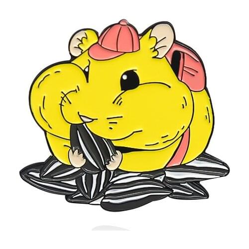 Lovely Chipmunks eat sunflower seeds Enamel Pins Cartoon Yellow rat Brooches Bag Lapel Badge Animal Jewelry Gift for Kids Friend