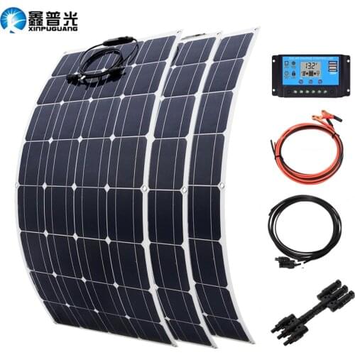 400W 300W Solar Panel Kit System 12V 24V Controller Battery Charger Flexible Solar Panels 100W Used For Home/Cabin/Car/RV/Roof