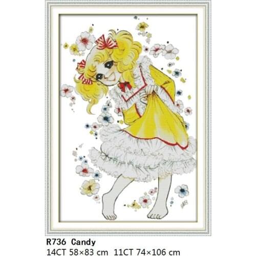 Joy Sunday Candy Girl Cross-Stitch Kit Embroidery Needlework Patterns 11CT 14CT Printed Stamped Fabric DMC Thread Home Decor Set