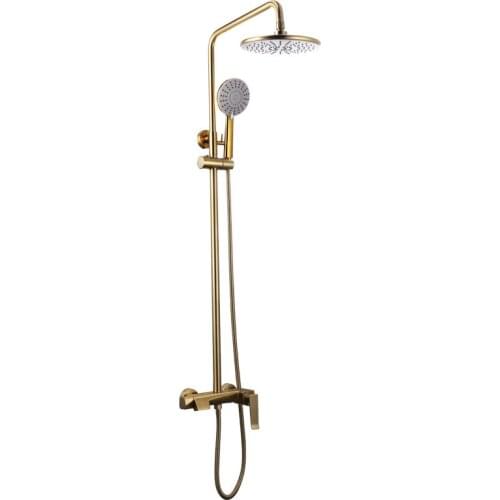 Bath Shower Faucet Set Solid Brass Brushed Gold Bath Shower Mixer Crane Tap Hot & Cold Wall Mounted Rotatable Adjustable lifting