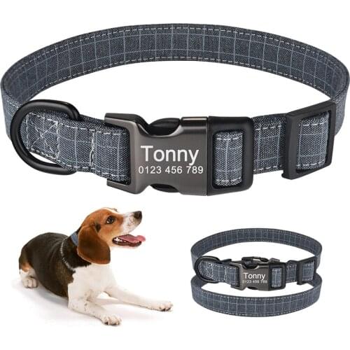 AiruiDog Personalized Dog Collar Fabric ID Name Tag Buckle Custom Engraved Puppy S M L