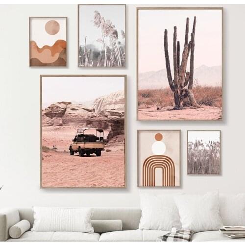 Desert Cactus Reed Car Sun Abstract Mountain Nordic Posters And Prints Wall Art Canvas Painting Wall Pictures For Living Room