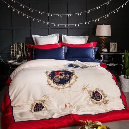 Luxury European and American-style Satin long-staple cotton bed with large 4pcs British stitching high-end bedding