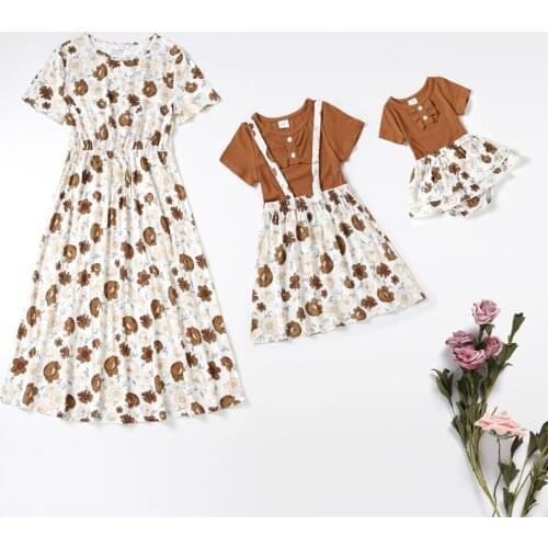 Family Set Short Sleeve Mother Daughter Macthing Dresses Flower Mom Mum Mommy and Me Clothes Fashion Women Girls Dress Baby 2pcs