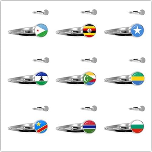 Djibouti,Uganda,Gambia,Congo,Gabon,Comoros,Lesotho,Somalia,Bulgaria National Flag 20mm Glass Cabochon Hair Pins For Women Girls