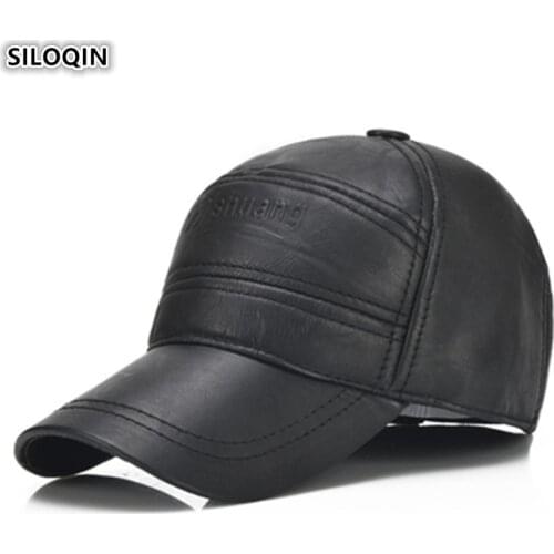 SILOQIN Adult Mens Cowhide Baseball Cap Adjustable Size Men Brands Hat Snapback Caps Dad Leather Cap New Genuine Leather Hats
