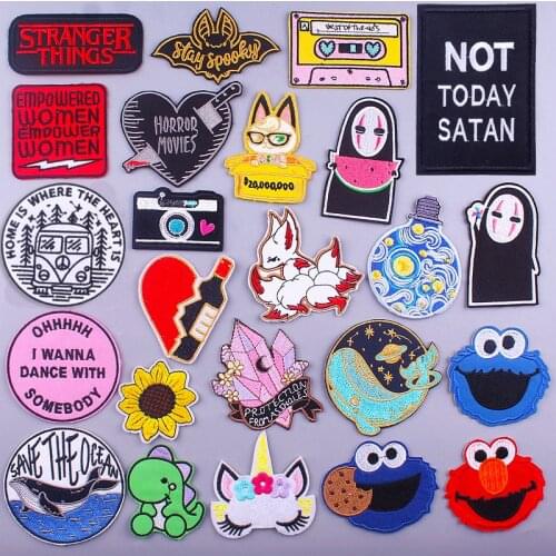Prajna Cute Cartoon Iron On Patches For Clothes Van Gogh Embroidered Patches For Clothing Anime Patch DIY Hippie Letter Stickers
