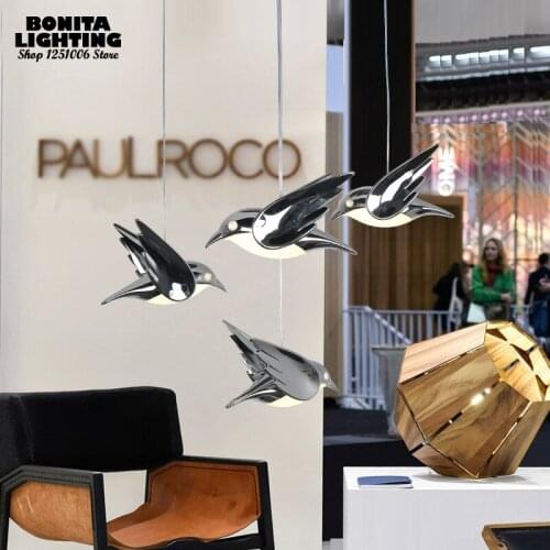 Dining Room Kids Room Plating birdie Led hanging lamp Acrylic 6W Eye protection Silver Little Bird cord pendant light
