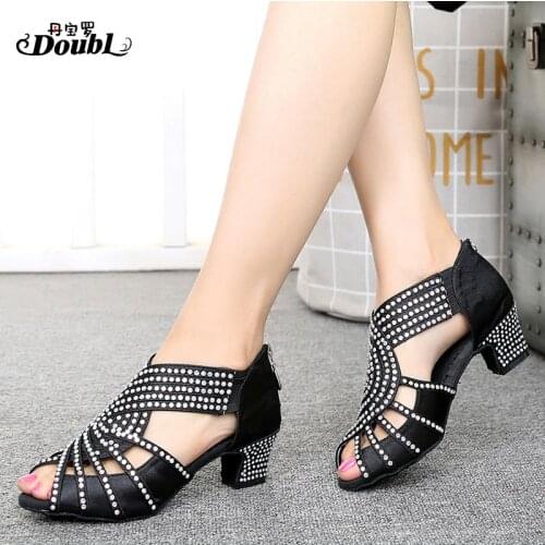 Salsa Dance Shoes Latin with Platform Jazz Pole Ballroom ladies Womens Girls Rhinestone High Heels Glitter Dancing Fashion