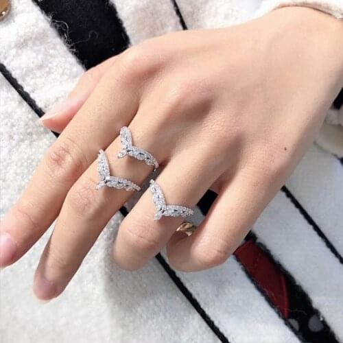 New Design Geometric V-Rings Full Inlay Shiny Crystal Zircon Fashion Luxury Jewelry For Women Wedding Party Statement Gift