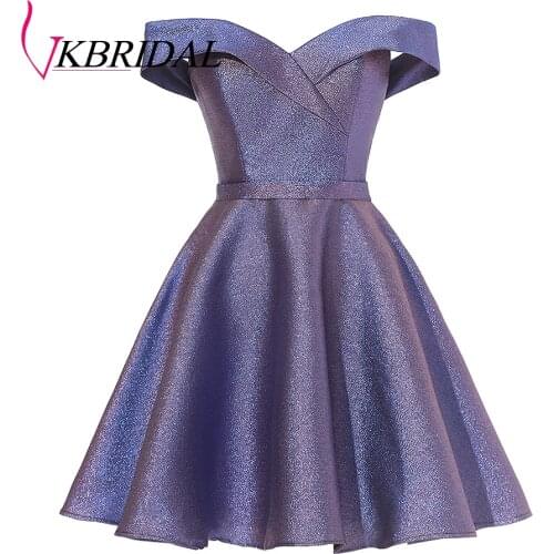 Vkbridal Off Shoulder Graduation Dresses 2020 New Arrival Cocoktail Party Gowns Sparkly Homecoming Dress with Pocket Mini Length