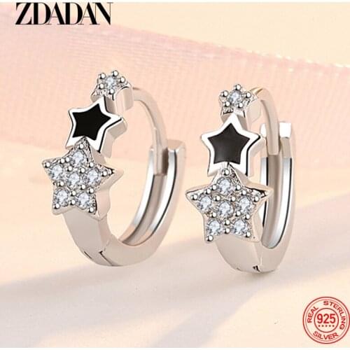 ZDADAN 925 Sterling Silver Black Stars Zircon Hoop Earring Women Charm Wedding Jewelry Party Gift