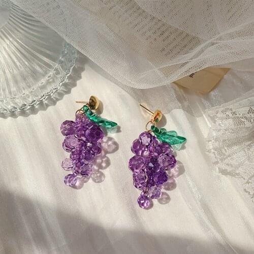 Women Cute Fruit Colorful Fashion Earrings Cherry Grapes Dangler Eardrop Clasp Lemon Oranges