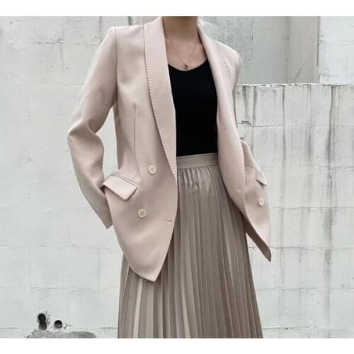 Korean Chic Suit Jackets Ladies Formal Business Clothes 2021 Spring Double Breasted Long Blazer