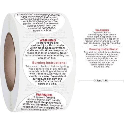 1.5inch/3.8cm 500pcs Round Candle Warning Labels Candle Jar Container Stickers Waterproof Wax Melting Safety Label Vow Sticker