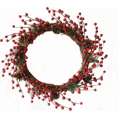 1 Pc/lot Christmas Decor 19 Inch Artificial Red Berry Wreath with Pinecone and Pine Needles