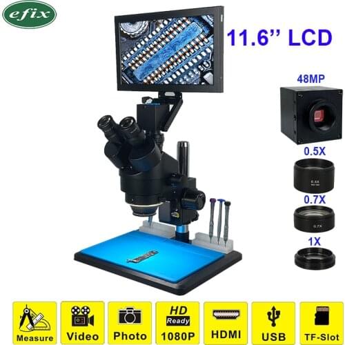 11.6" LCD 48MP 3.5-45X Trinocular Stereo HDMI USB Repair Microscope HD TF Digital Camera Soldering Continus Zoom Mobile Phone