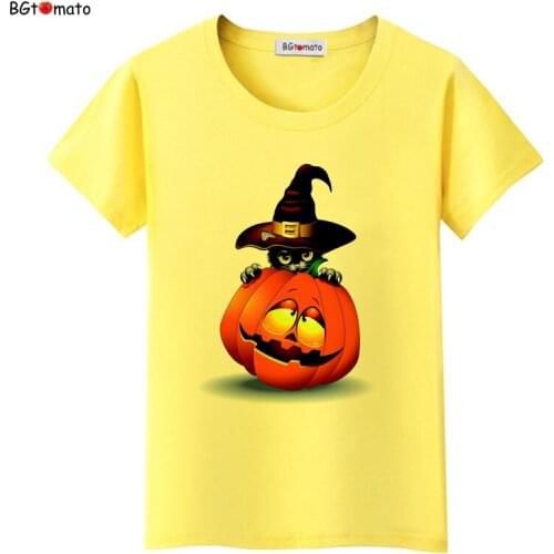 1BGtomato Halloween cat pumpkin t shirt women favorite lovely cat shirts Popular brand tee shirt trend top tees